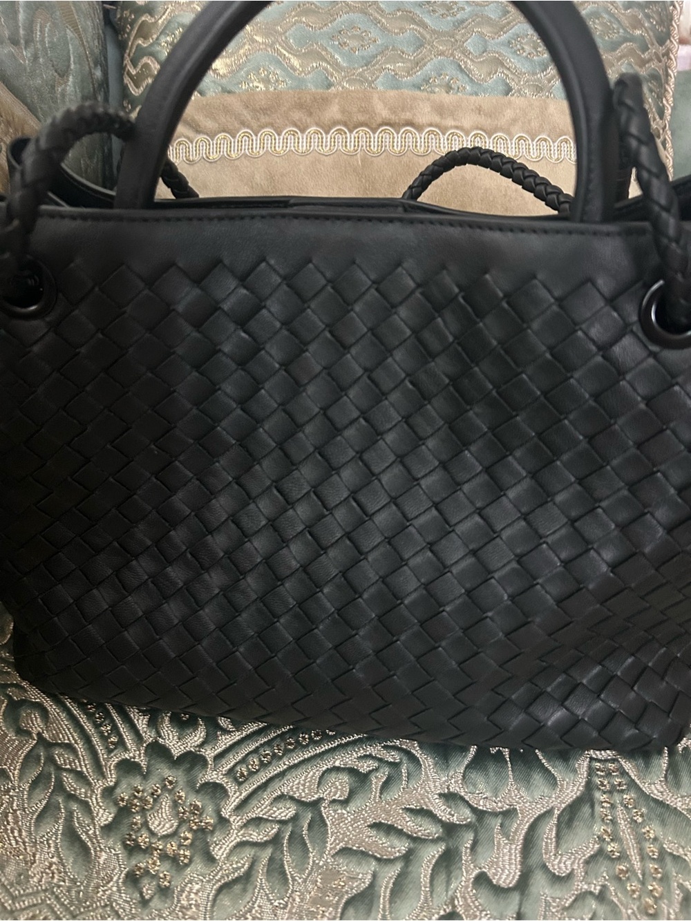 Quince Black Woven Leather Tote with Braided Shoulder Straps - Picture 8 of 16